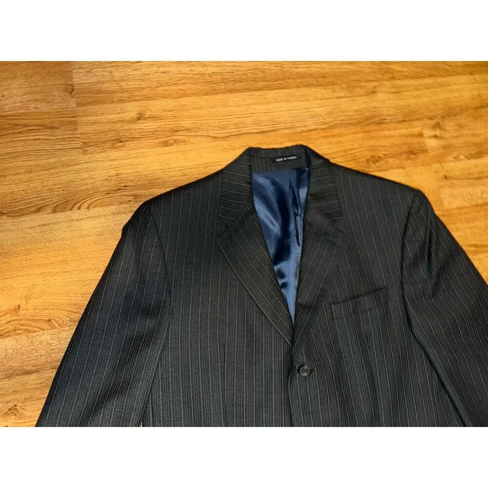 Ralph Lauren Charcoal Blue Pin Stripe Suit Jacket Men's 46 Virgin Wool 3 Button